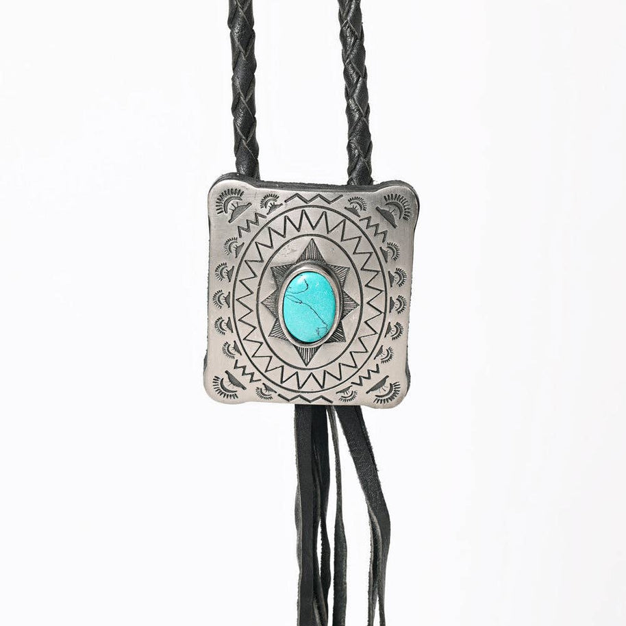 Braided Leather Bolo Silver Concho