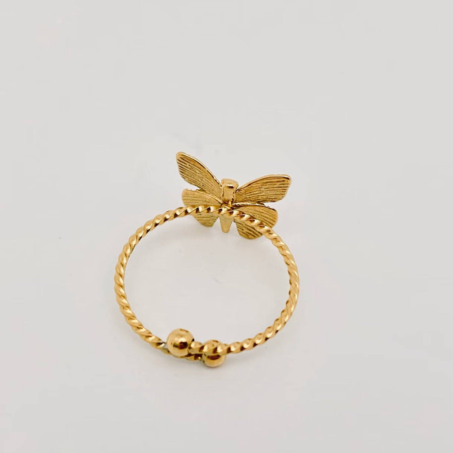18K Gold Plated Stainless Steel Butterfly Ring - FGS