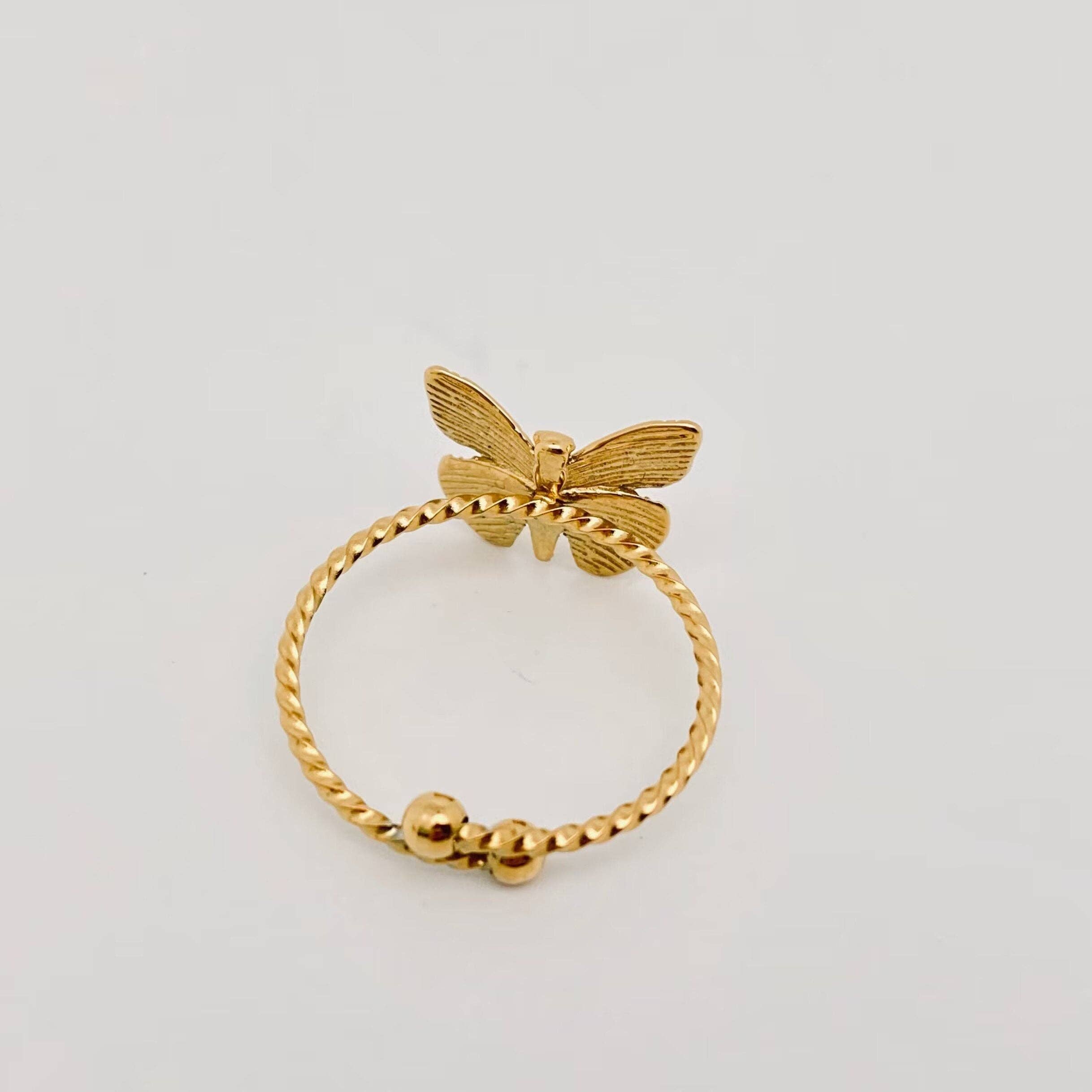 18K Gold Plated Stainless Steel Butterfly Ring - FGS