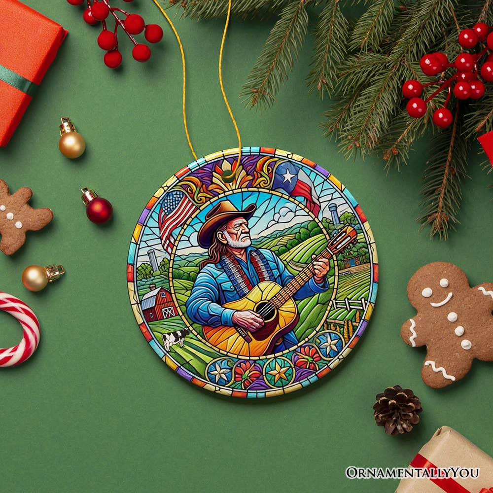 Country Outlaw Texas Melody Ornament, Stained Glass Style