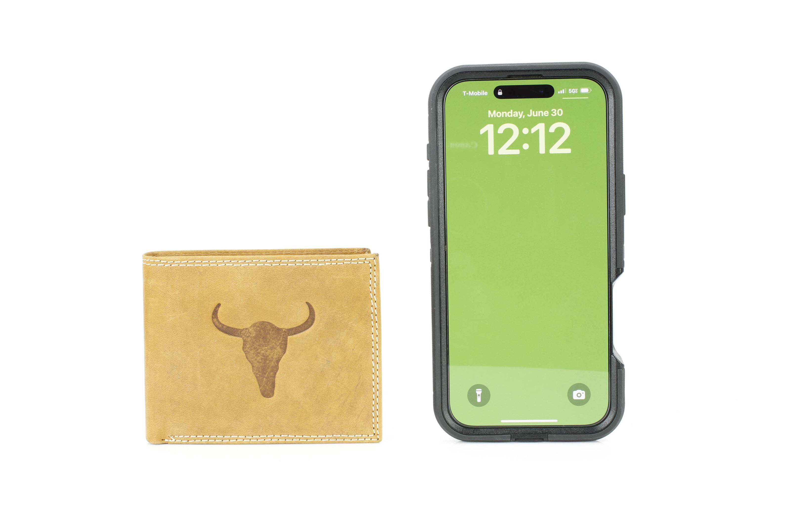 Men’s Bi-Fold Wallet with Bison Skull, Tan