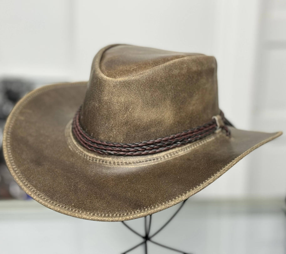 Banjo  Leather Cowboy Western Hat