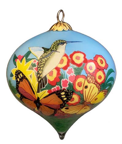 Hand-painted Butterfly & Hummingbirds 3" Ornament