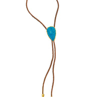 Gemstone Bolo Tie - Blue Turquoise (Gold)