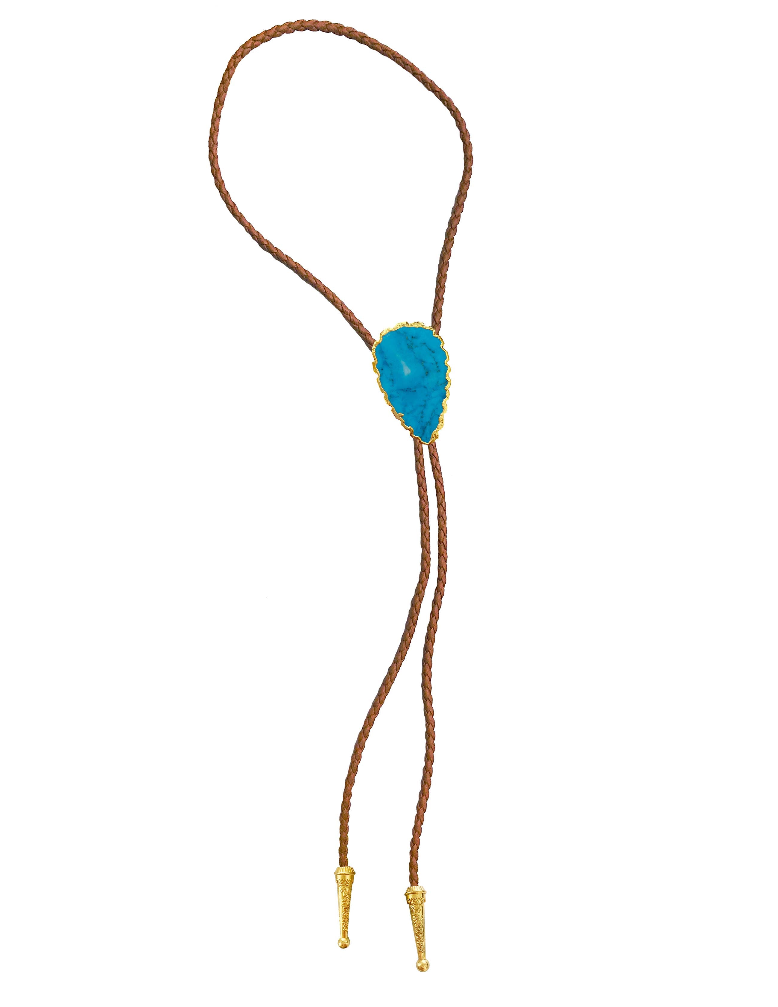 Gemstone Bolo Tie - Blue Turquoise (Gold)
