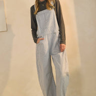 Pinstriped Barrel-leg Overalls, Plus