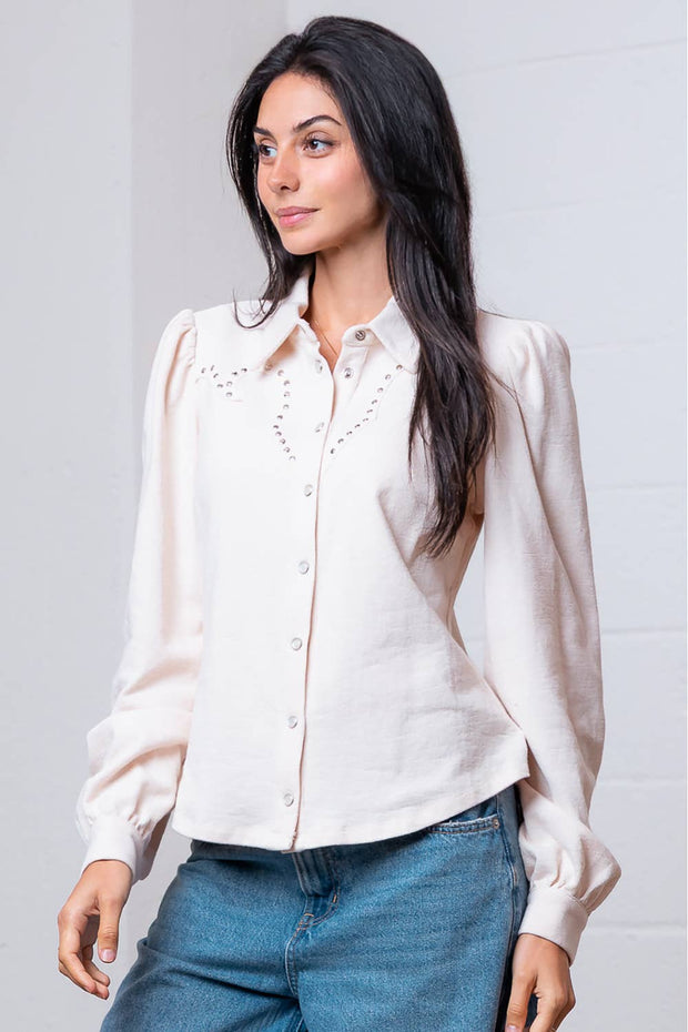 White Button Down with Embroidery