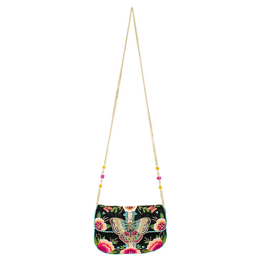 Hand-Beaded Black Butterfly Crossbody