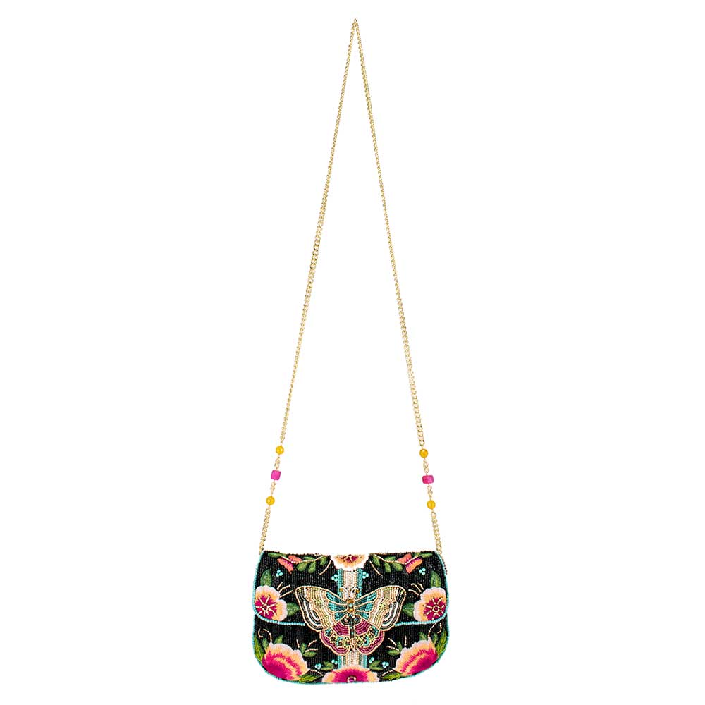 Hand-Beaded Black Butterfly Crossbody