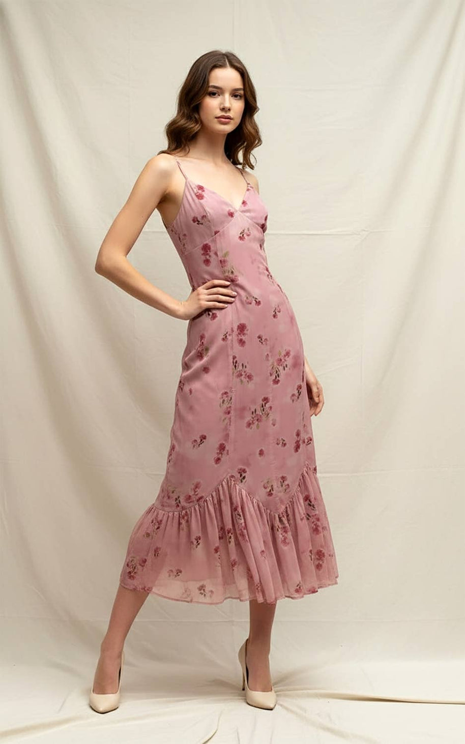 Floral Satin Fitted DRess