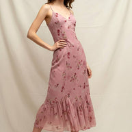 Floral Satin Fitted DRess