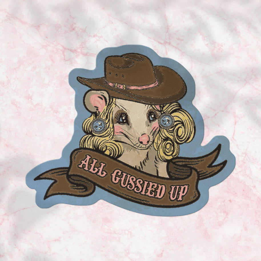 All Gussied Up Possum Sticker