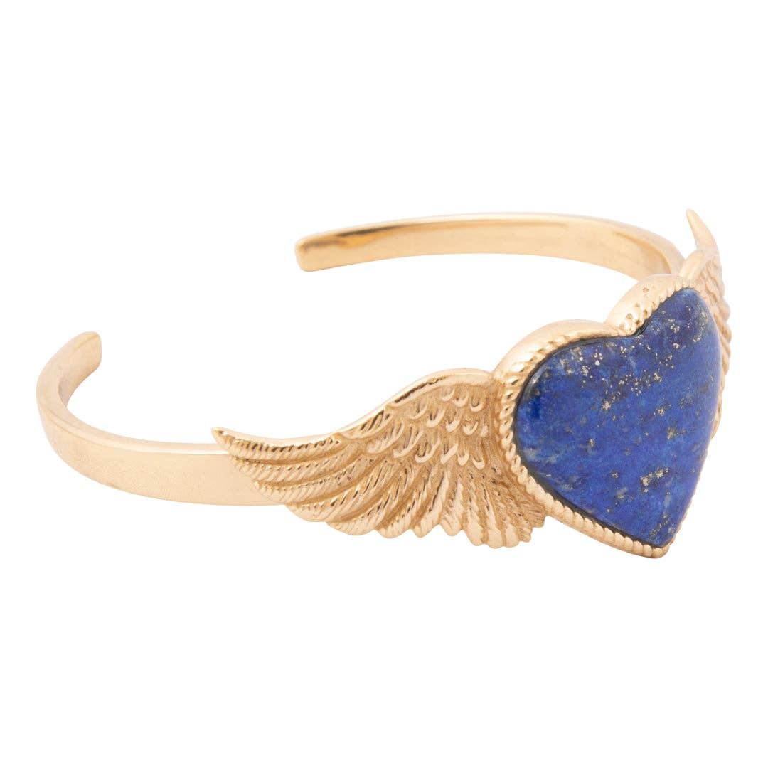 Flying Heart Blue Lapis Golden Cuff Bracelet