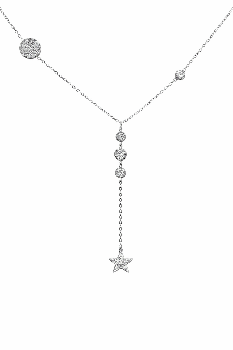Sterling Silver CZ Star Dangle Y Necklace