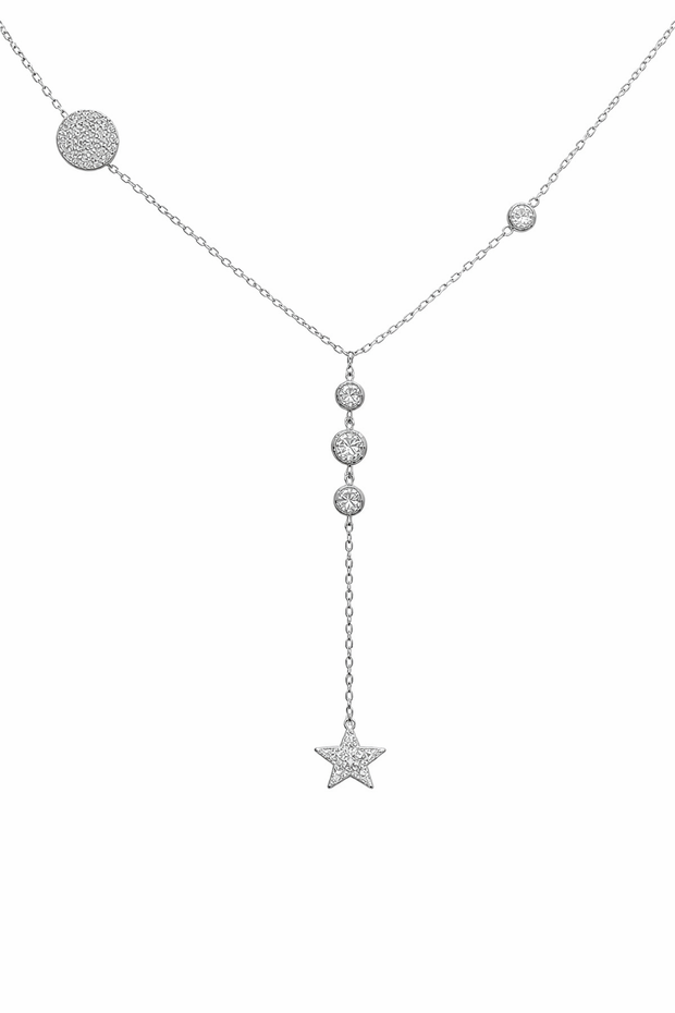 Sterling Silver CZ Star Dangle Y Necklace