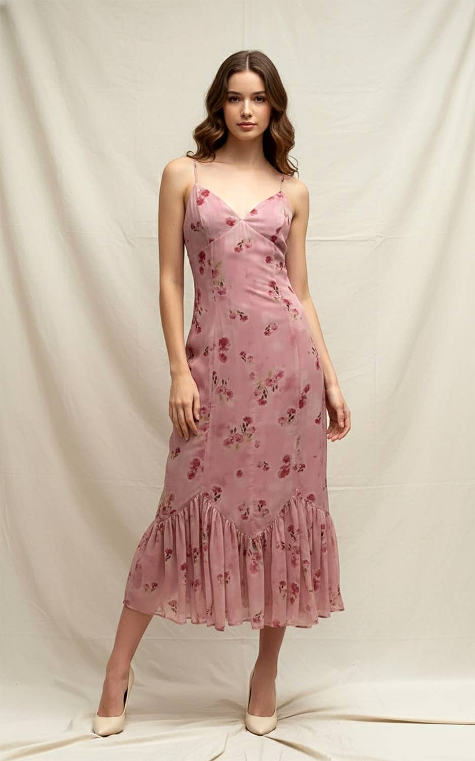 Floral Satin Fitted DRess