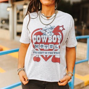 Cowboy Motel Raw Cut V-neck Graphic Tee