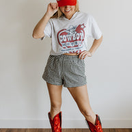 Cowboy Motel Raw Cut V-neck Graphic Tee