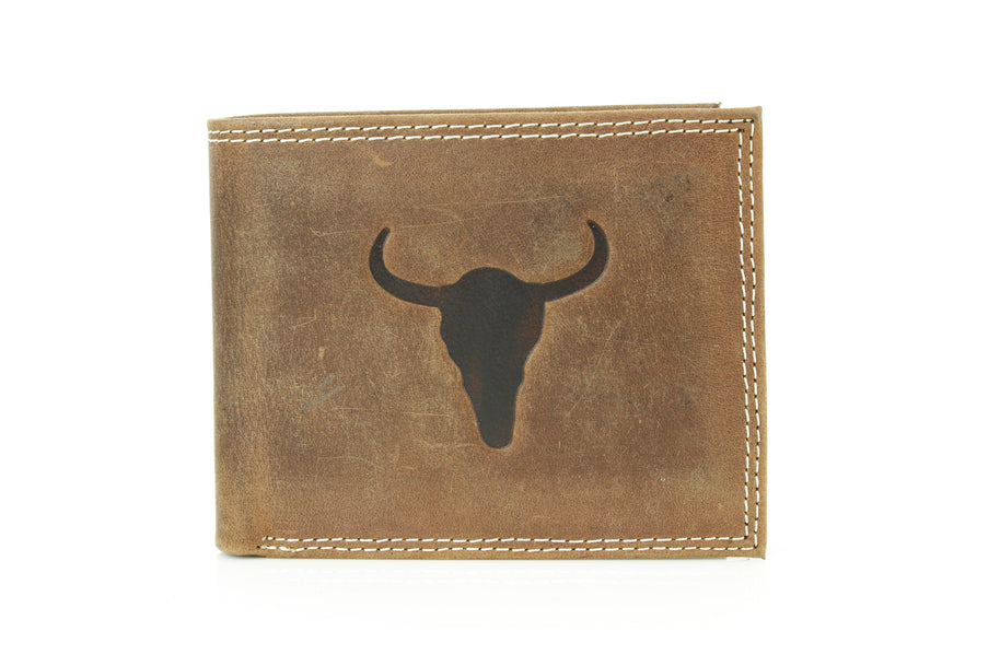 Men’s Bi-Fold Wallet with Bison Skull, Tan