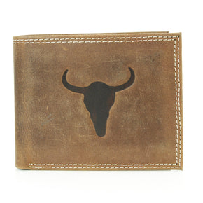 Men’s Bi-Fold Wallet with Bison Skull, Tan