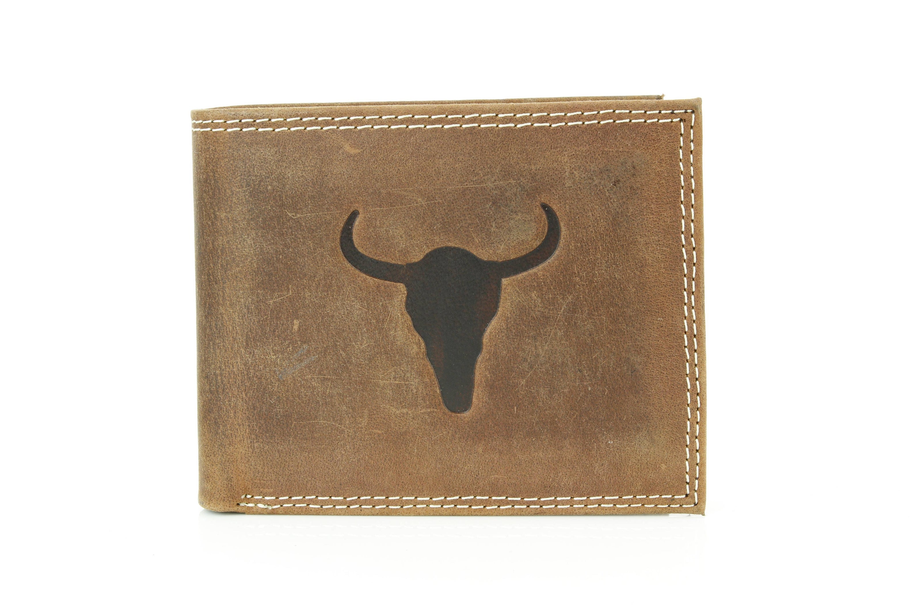 Men’s Bi-Fold Wallet with Bison Skull, Tan