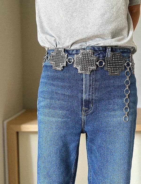 Western Cross Bubble Concho Belt