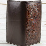 Tooled Leather Men's Long Wallet, Brown