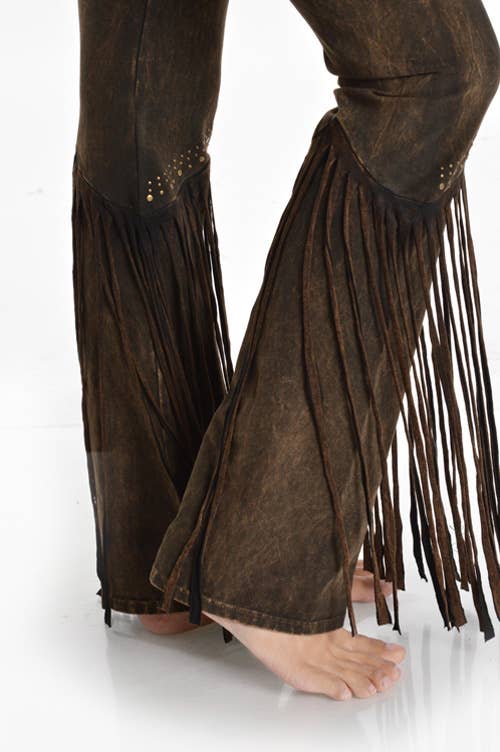Studded Fringe Foldover Yoga Pants