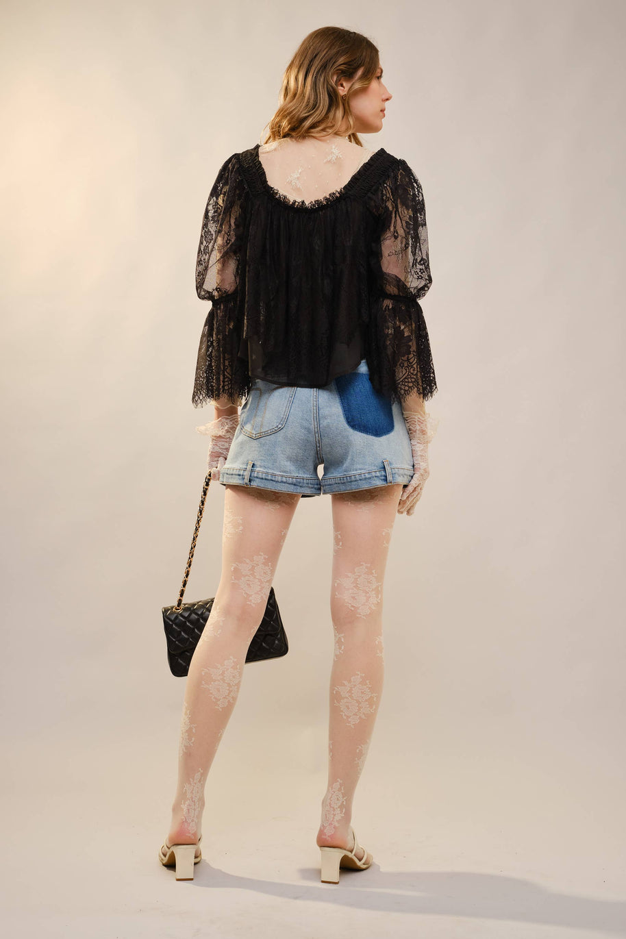 High Rise Patch Pocket Denim Shorts