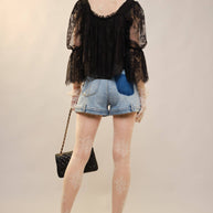 High Rise Patch Pocket Denim Shorts