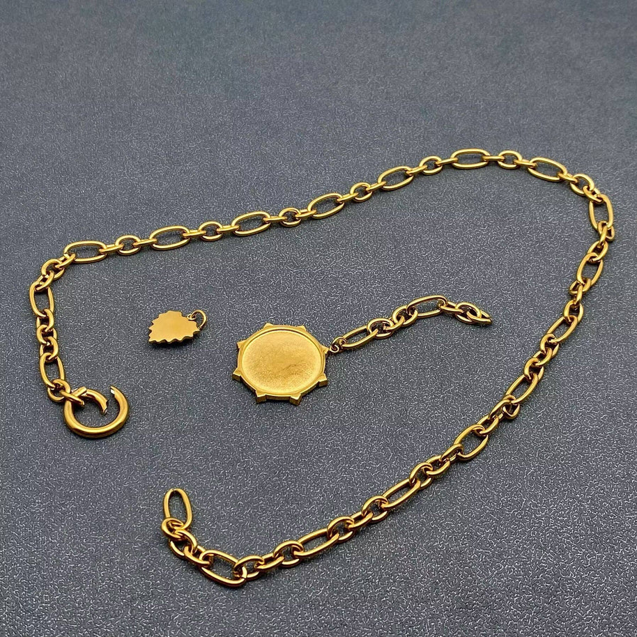 Sun & Heart Charm 18K GP S.Steel Necklace