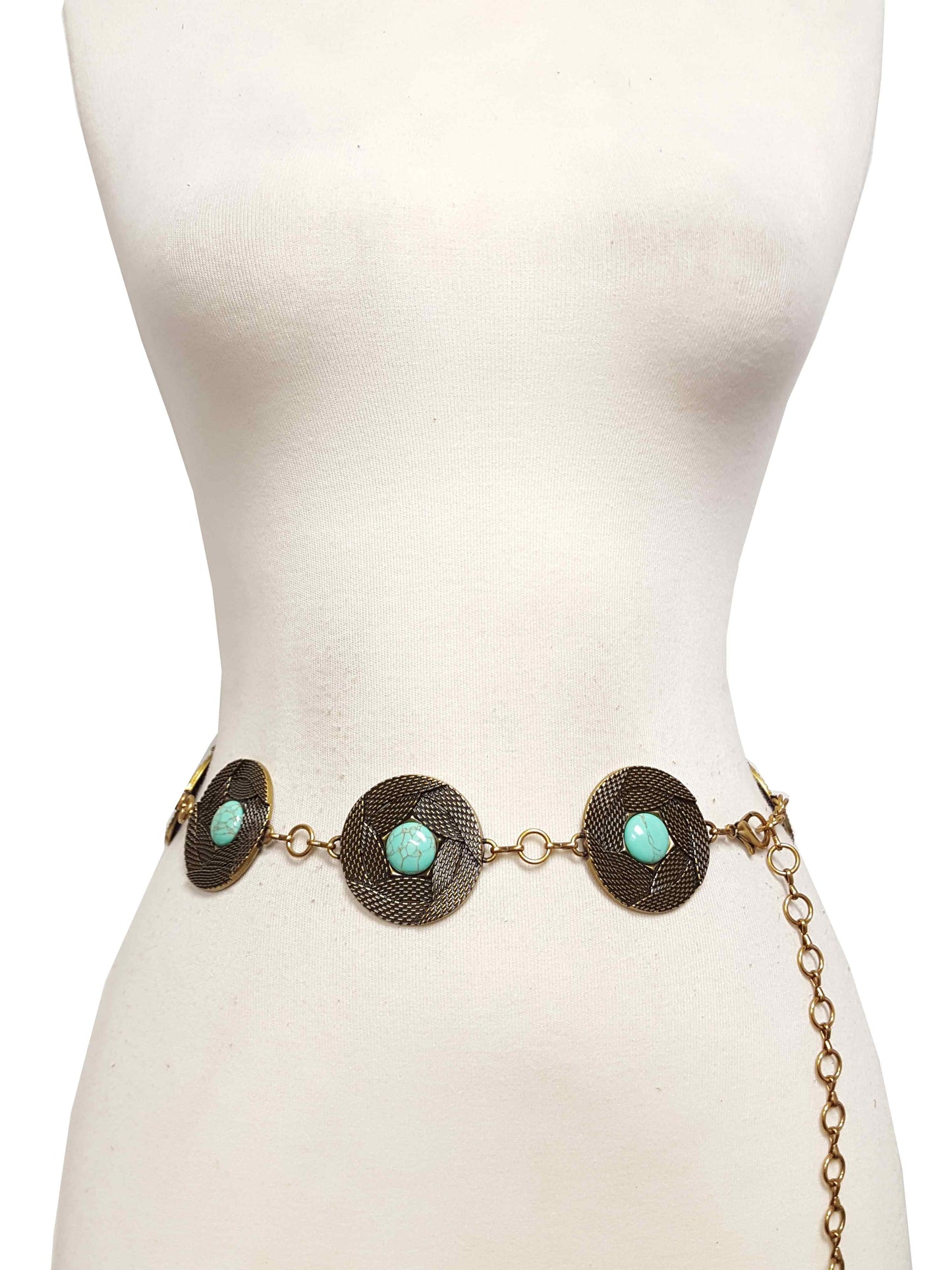 Round concho Chain belt with turquoise stone