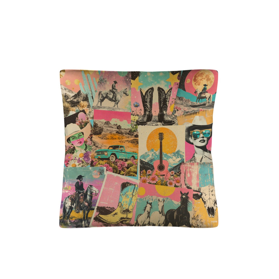 Baha Ranch Retro Pop Western Collage Pillow Case Made in America