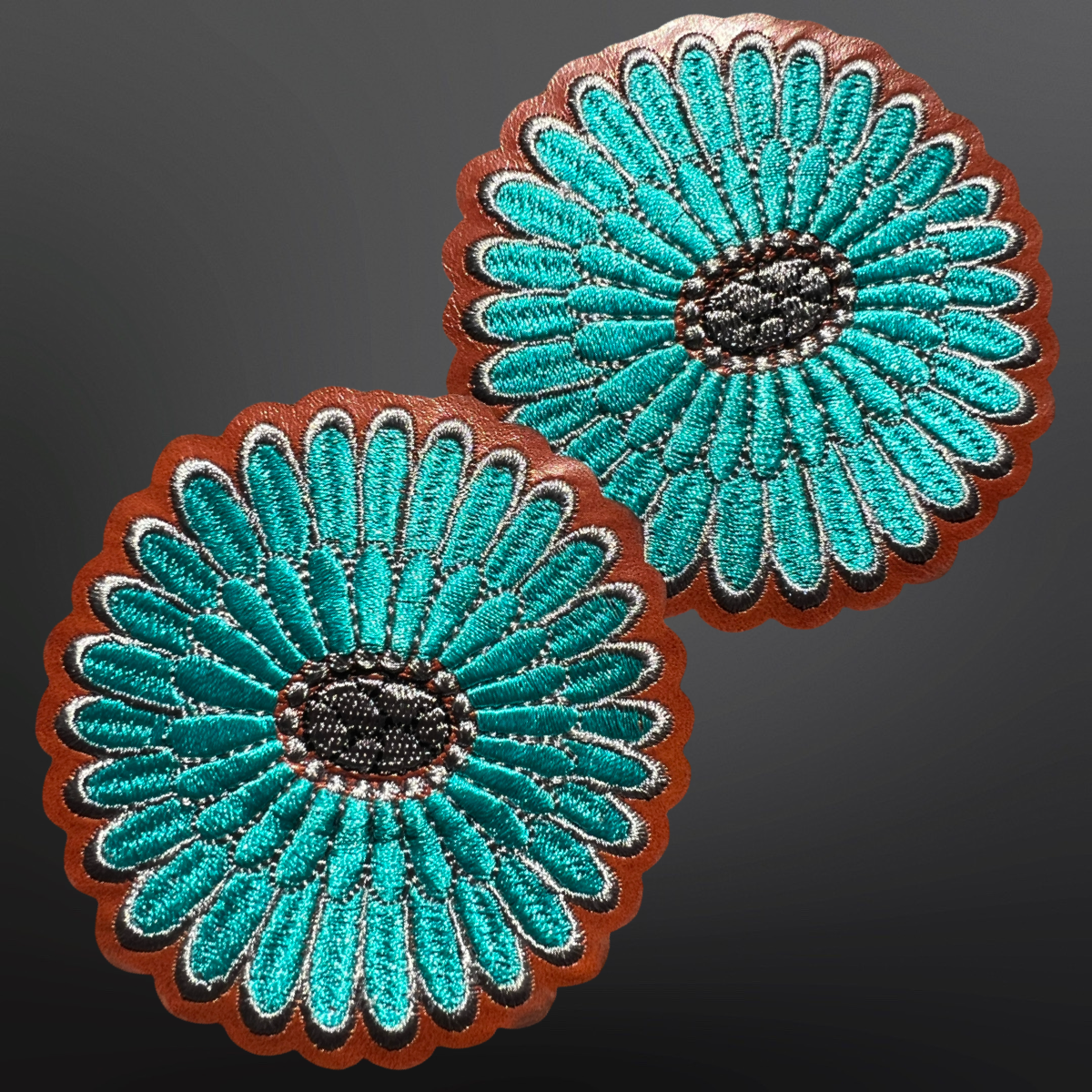 Western Trucker Hat Iron On Patch - Turquoise Flower