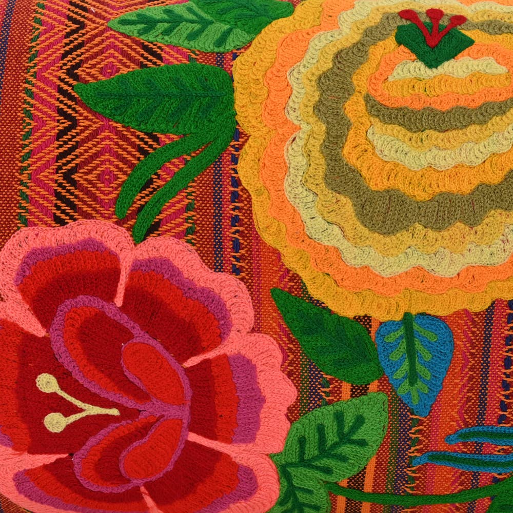 Embroidered Flowers & Stripes Pillow, 36