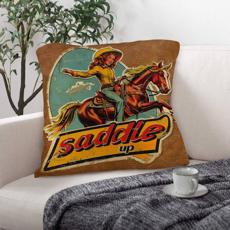Saddle Up Vintage Cowgirl Pillow