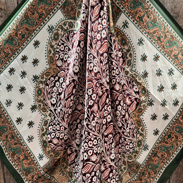 35X35" Green, Plum and Tan Floral Wild Rag WR3454