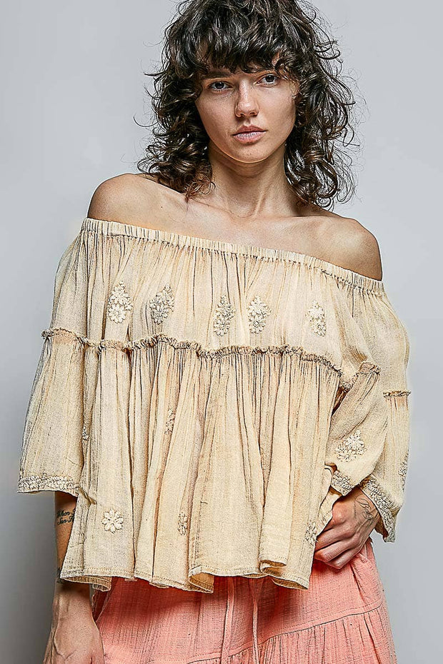 Off Shoulder Bell Sleeve Blouse