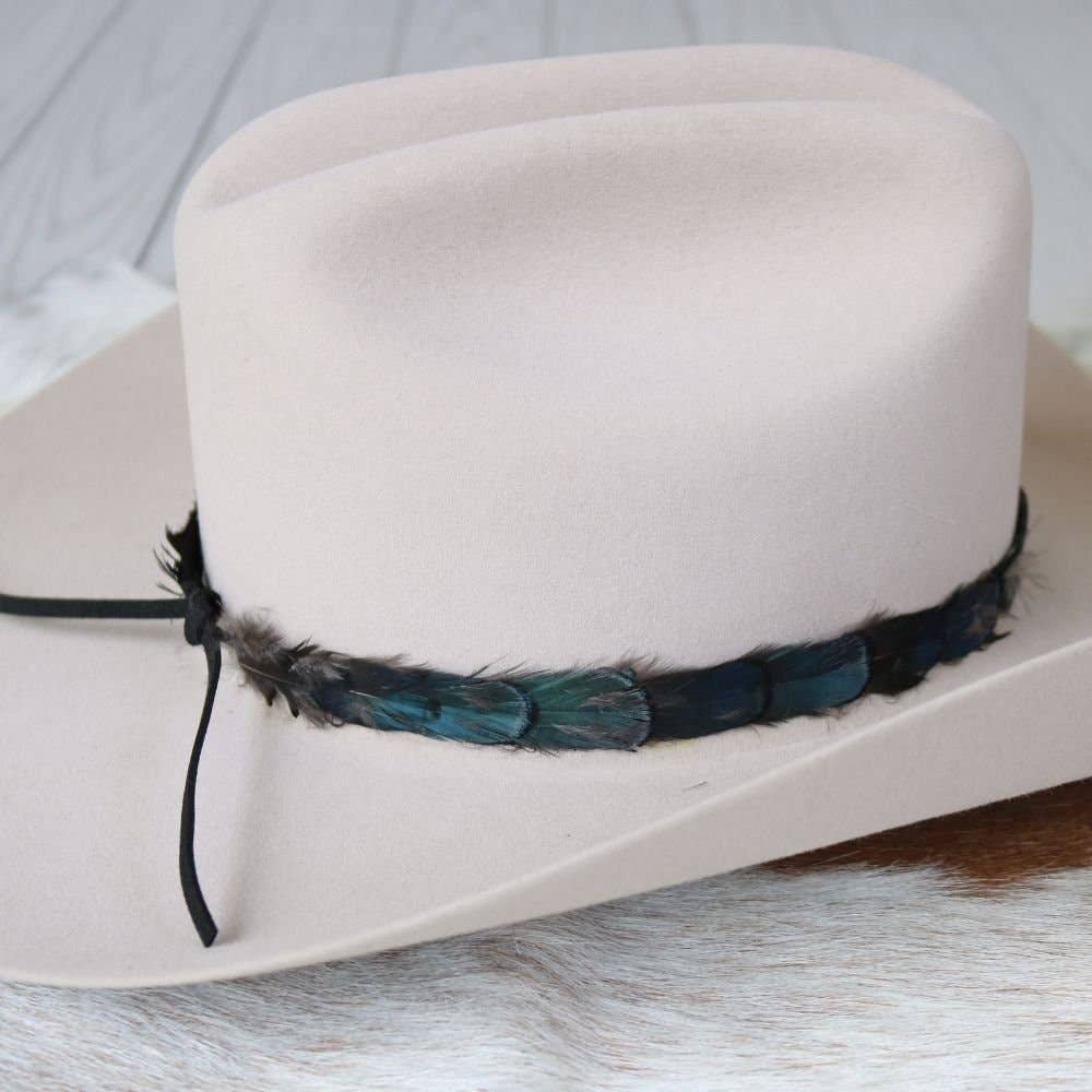Iridescent Blue Feather Hat Band - Echo