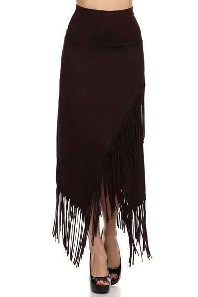 Stretch Fringe Skirt, Wine