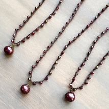 Antique Rose Freshwater Pearl Drop Crocheted Necklace