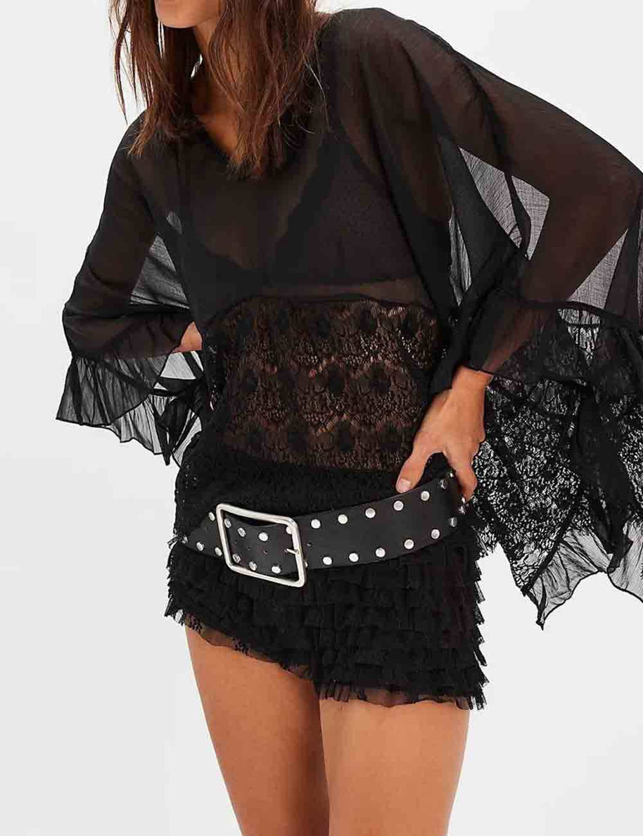 Lace Ruffle Batwing Blouse