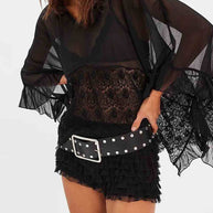 Lace Ruffle Batwing Blouse