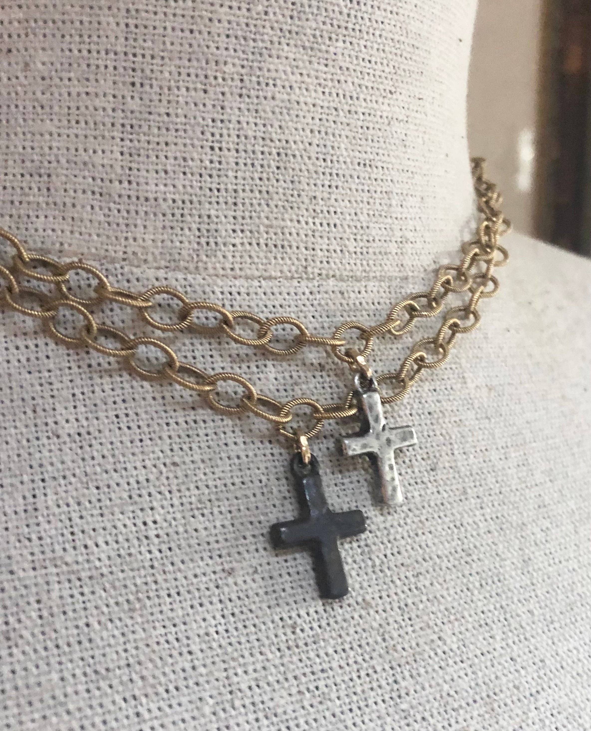 Dainty Hammered Cross Necklace