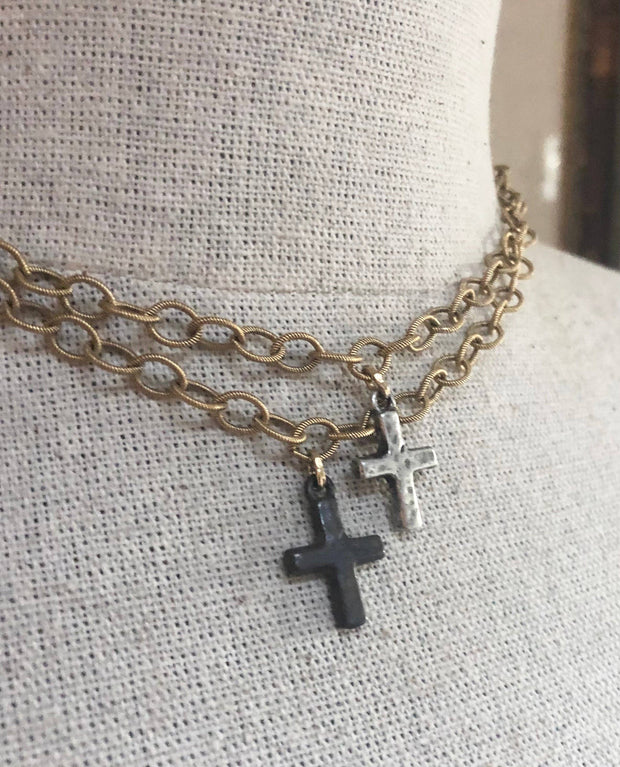 Dainty Hammered Cross Necklace