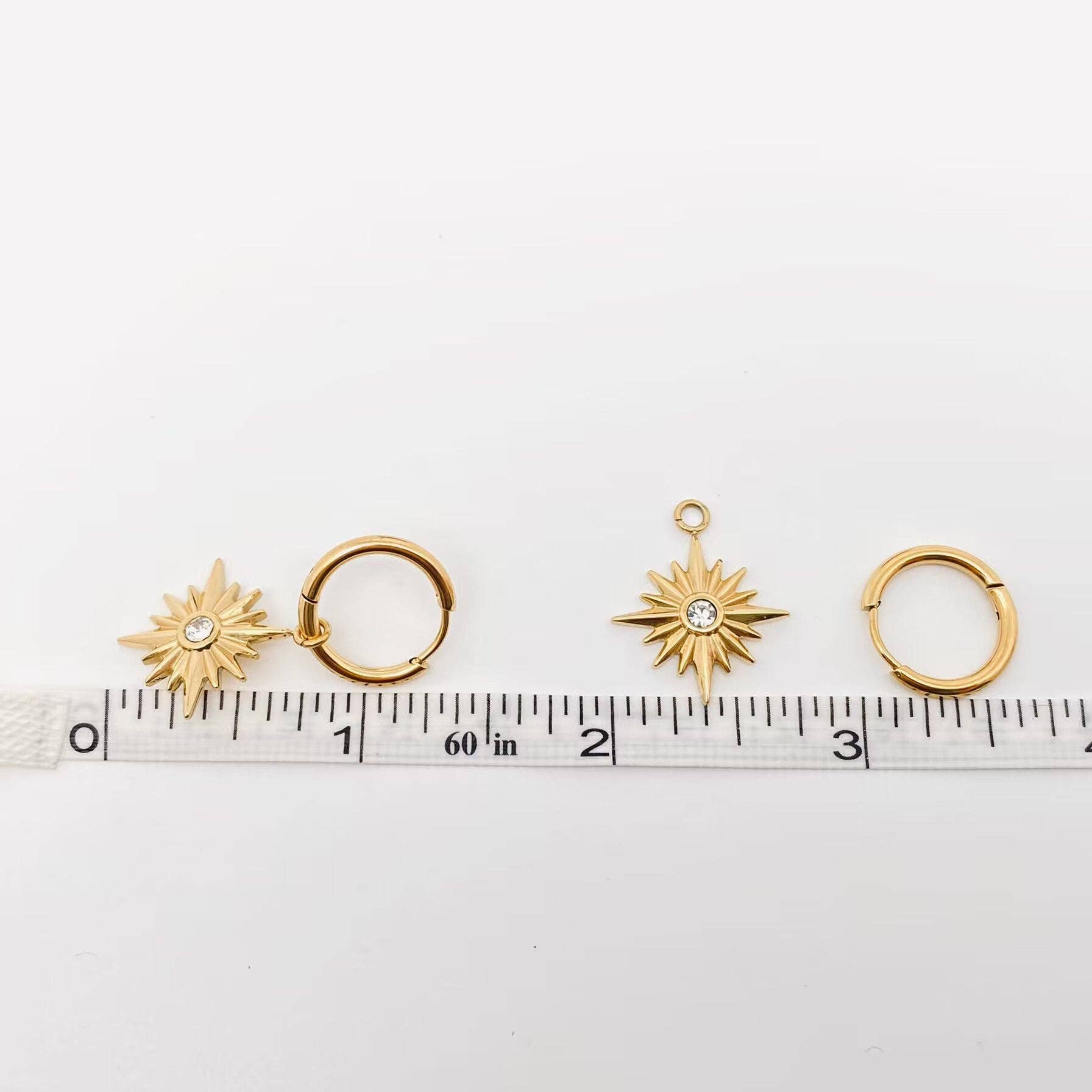 18K GP S. Steel Star Pendant Huggie Earrings