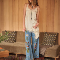 Wide Leg Embroidered Denim Pants