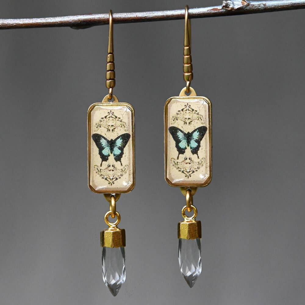 Butterfly Picture Earrings w/ Stone