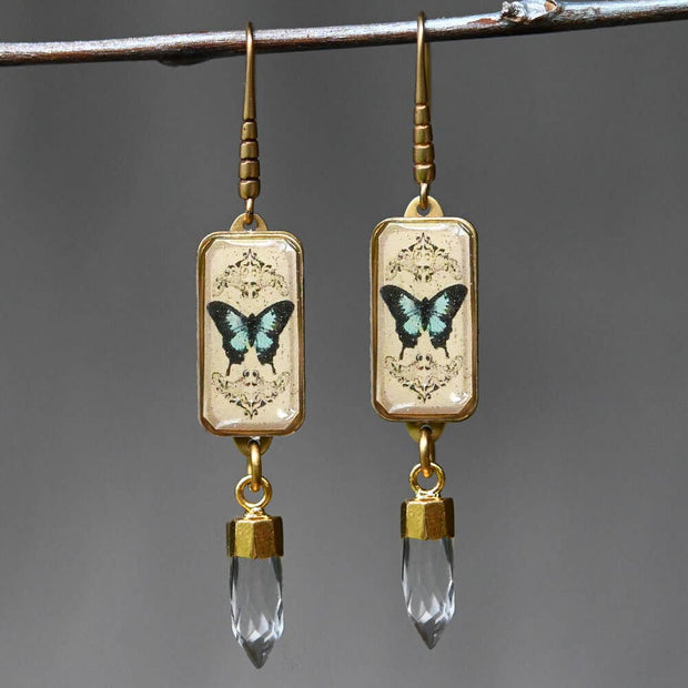Butterfly Picture Earrings w/ Stone