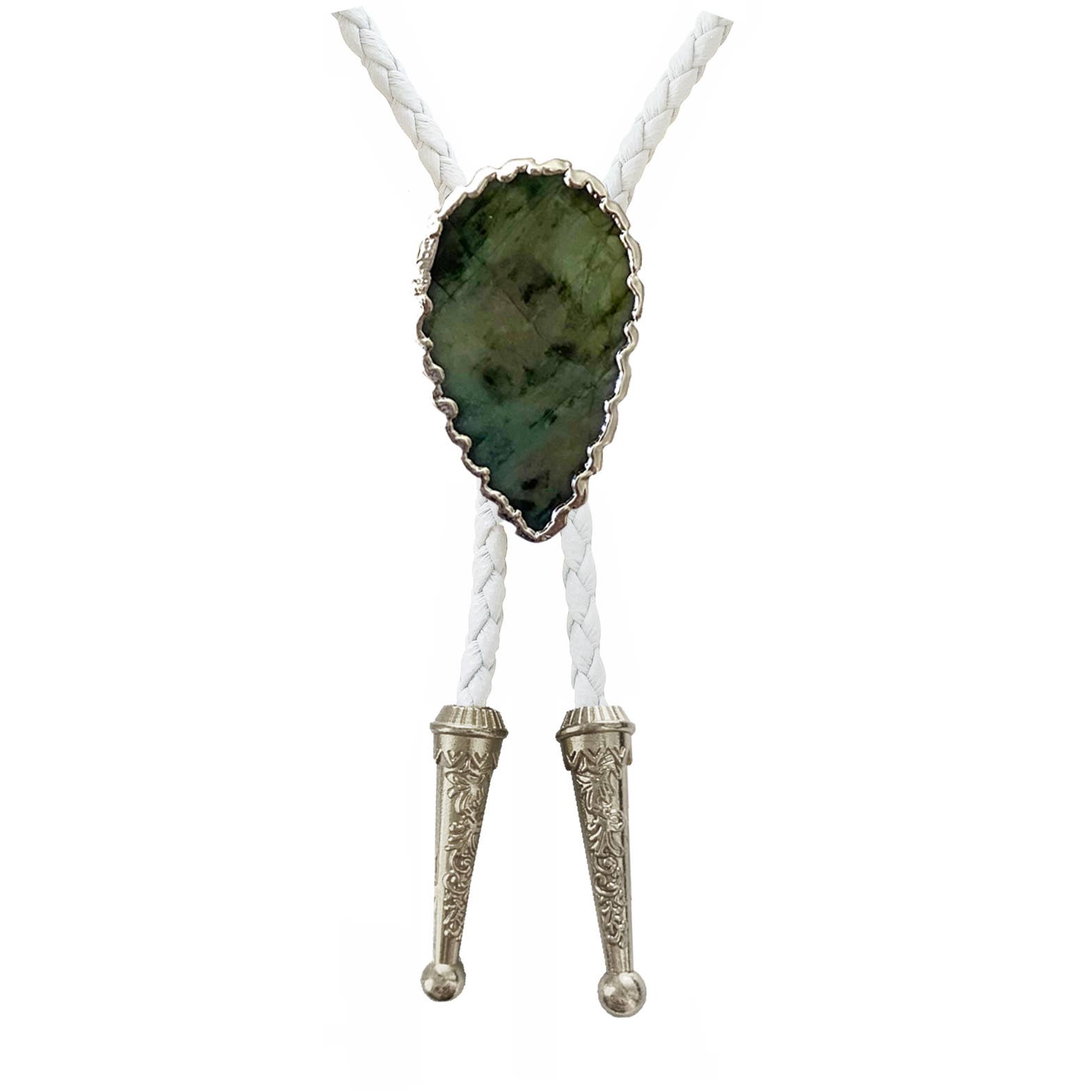Emerald Bolo Tie, Silver Accents